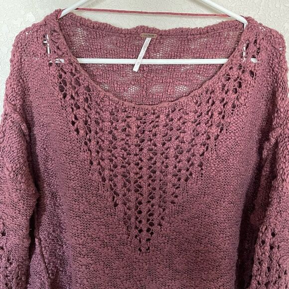 Free People- Pretty Pointelle Chunky Knit Sweater in Dusty Purple, Size XS - Picture 5 of 14